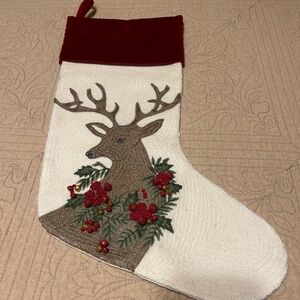 NWT Pottery Barn Embroidery Crewel Stocking Buck with Bells